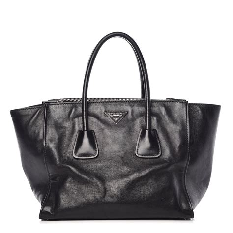 PRADA Glace Calf Twin Pocket Tote Black 